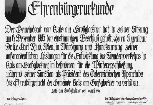 Ehrenbürgerschaft für Dr. Carl Rind