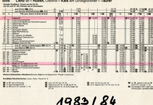 1983, Postbus-Fahrpläne
