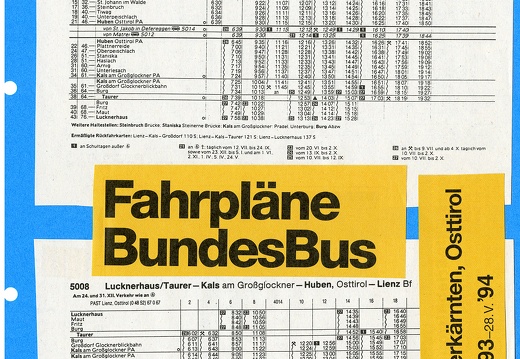 1993, Postbus Fahrplan
