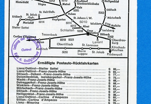 1976, Postbus,  Fahrpläne und Preise