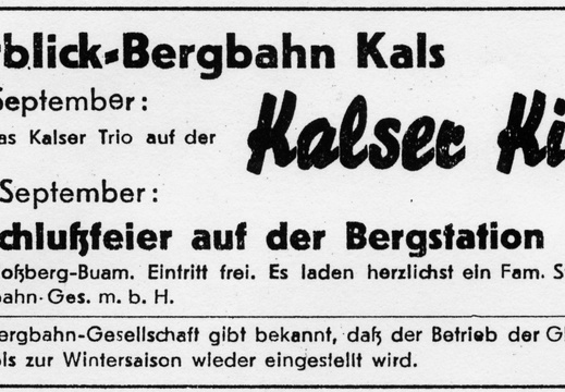 ca. 1970, Inserat Kalser Kirchtag