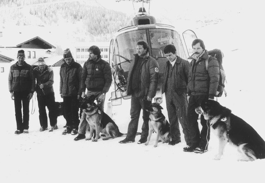 Hubschrauberübung, Santner Hermann, Johann Gratz, Alois Groder, Peter Ponholzer, Fritz Hanser, Pilot,  Amraser Simon Dez. 1986